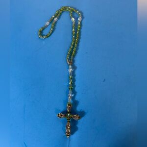 Elegant Green Beaded Cross Necklace